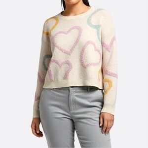 Pastel Hearts Bouclé Cropped Sweater Soft Girl Aesthetic Valentine's Day 0X L